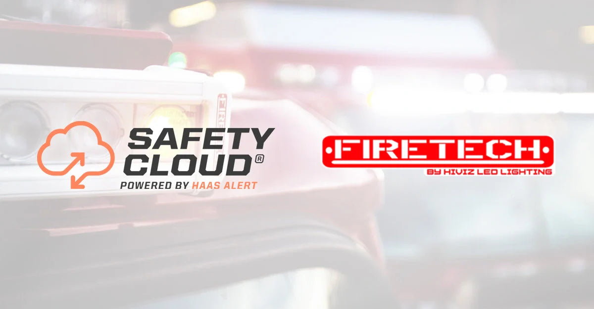 A banner with a safety cloud powered with HAAS alert logo and Firetech HIvizLed Logo