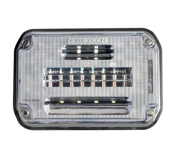 White Firetech warning light which can be used by emergency responders in the dark when attached to their vehicle,Crack Free Corner Design from Fireteck