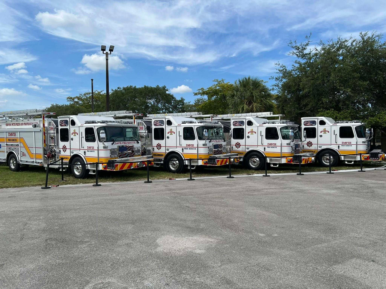 Davie Fire Rescue Goes All-In: Wet Down Ceremony for Four Brand-New E-One Pumpers Lit Up by FireTech