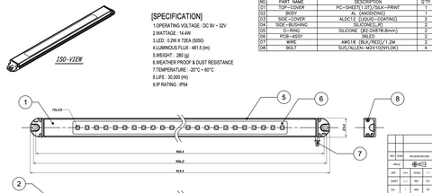36" Compartment Light Technical Drawing