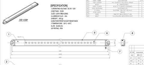 48" Compartment Light Technical Drawing