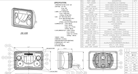 4" x 6" LED Headlight Low Beam 2D Drawing